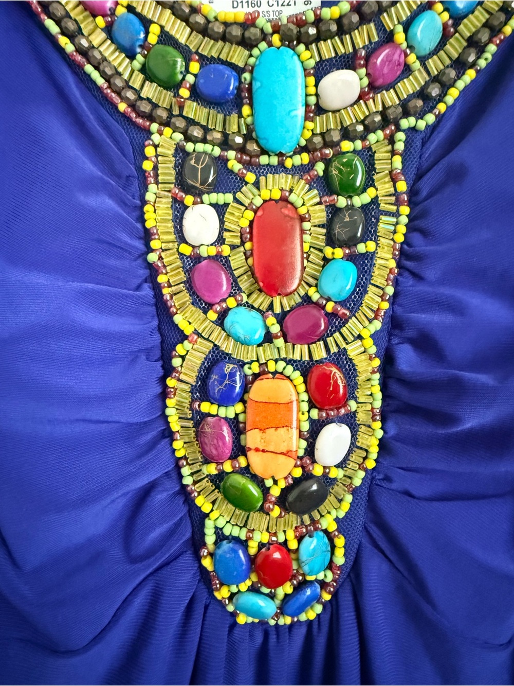 Royal Blue Strapless Evening Dress with Multicolor Beaded Embellishment